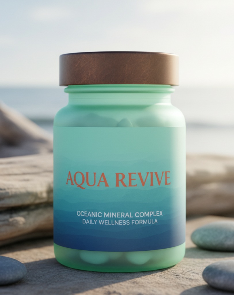 AQUA REVIVE bottle on a calm water-inspired background